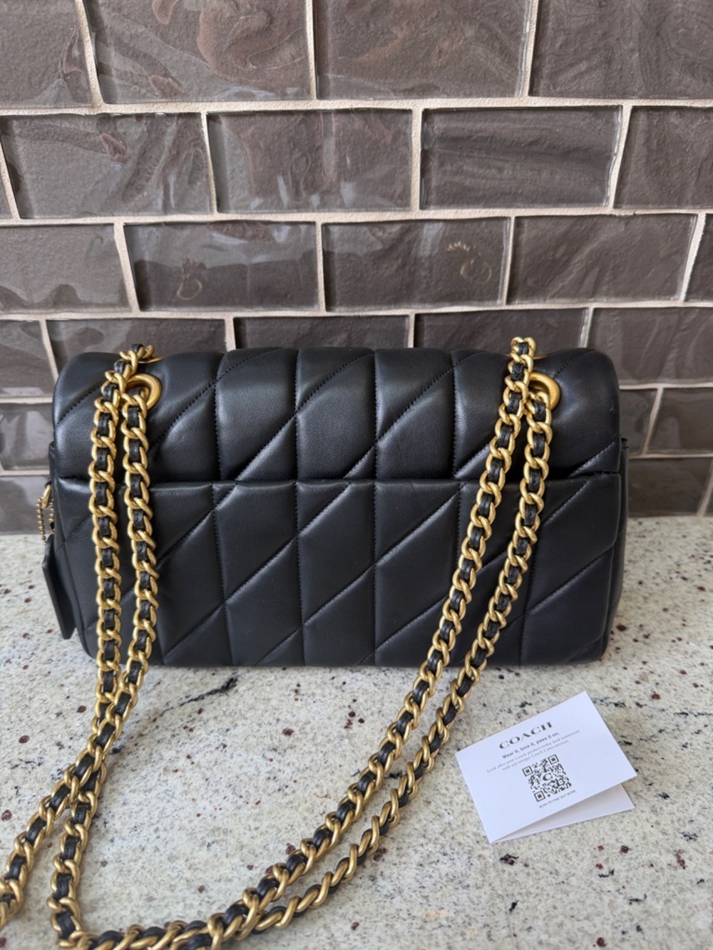 Coach Quilted Tabby 26 Black Leather Shoulder Bag with Gold Hardware - Picture 8 of 14